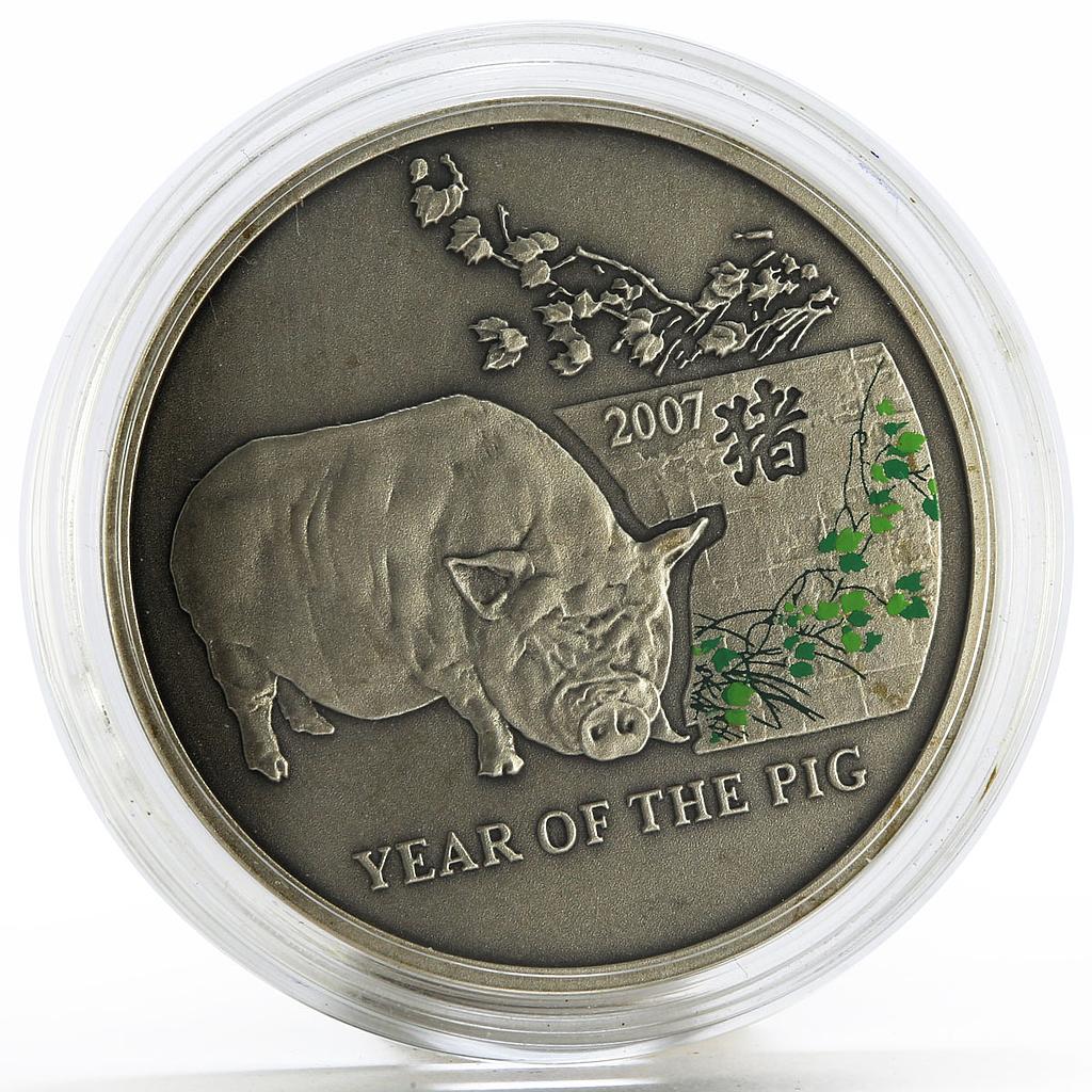 Niue 1 dollar Year of the Pig colored silver coin 2006