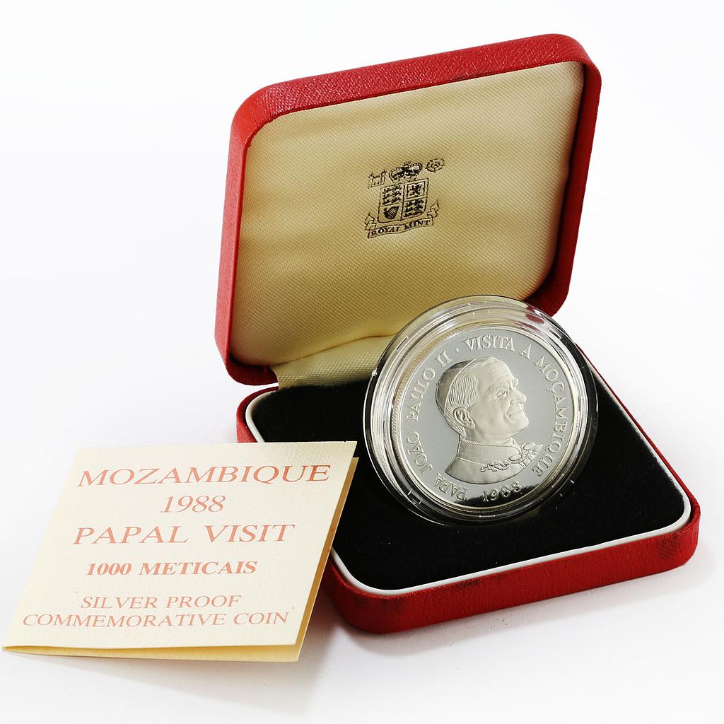 Mozambique 1000 meticais Visit Pope John Paul II proof silver coin 1988