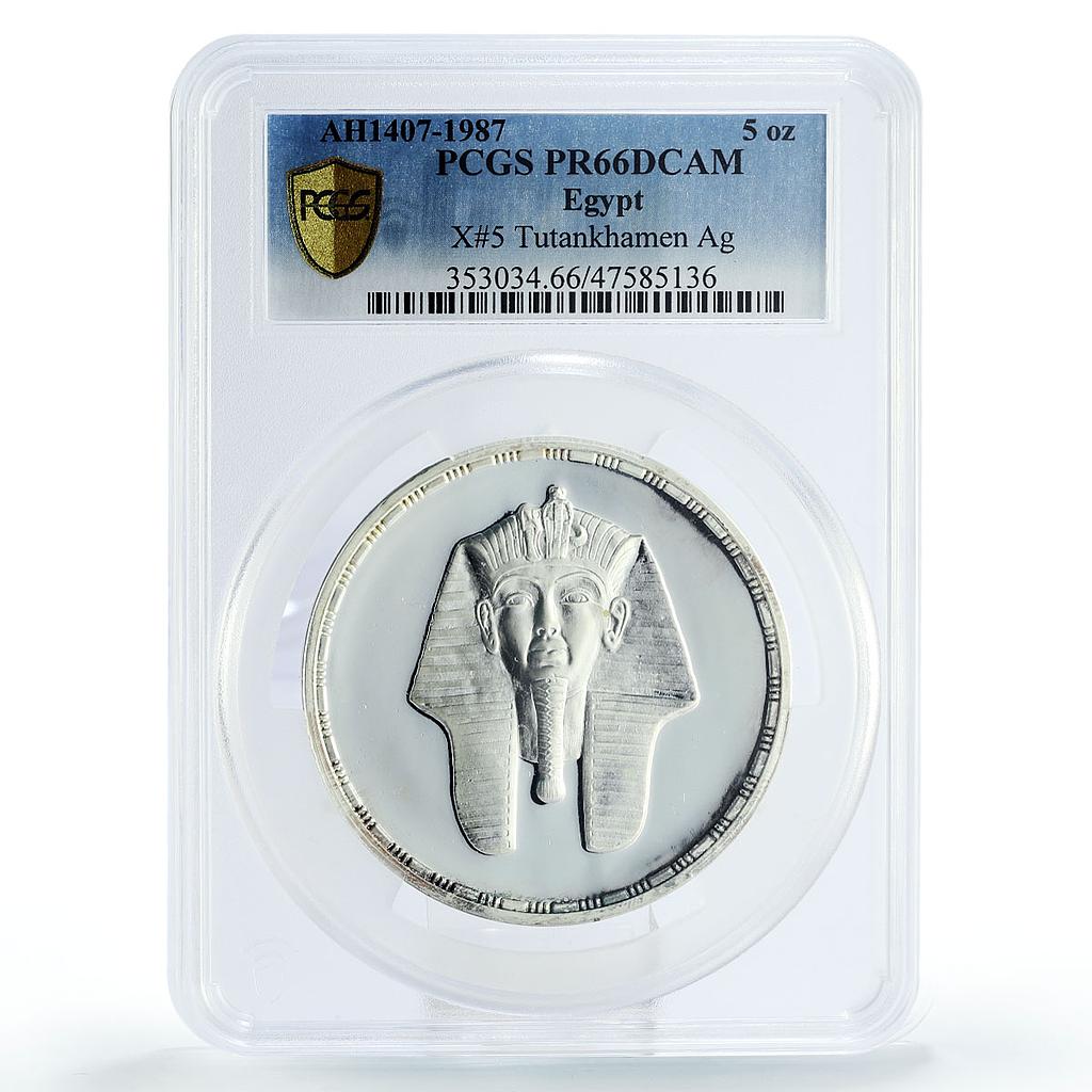 Egypt 5 oz Treasures Pharaoh Tutankhamun Mask PR66 PCGS silver medal coin 1987