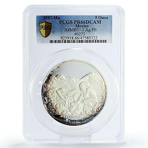 Mexico 5 onzas Ixtaccihuati Popocatepeti X#MB33.2 PR66 PCGS silver coin 1987