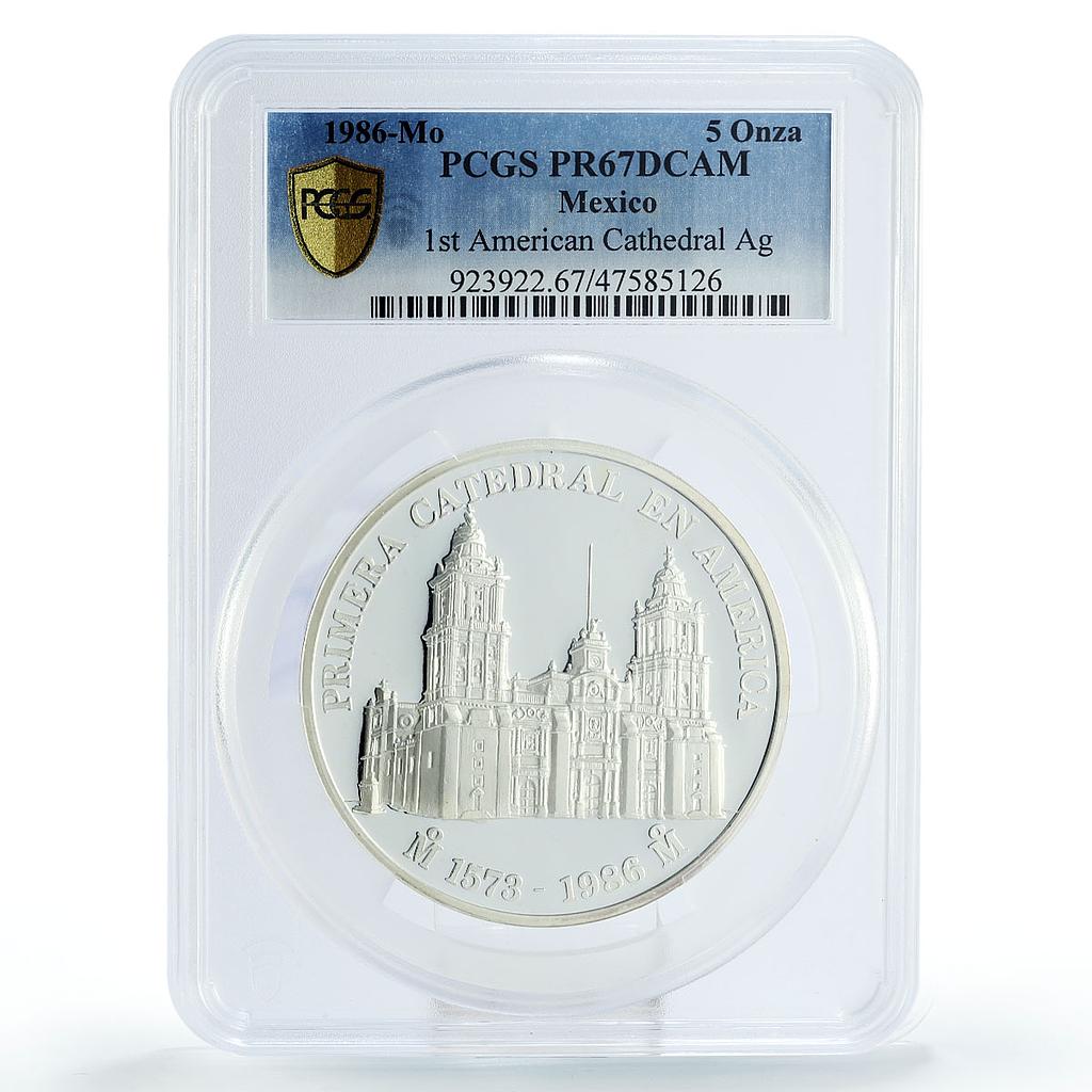 Mexico 5 onzas American Cathedral Church Architecture PR67 PCGS silver coin 1986