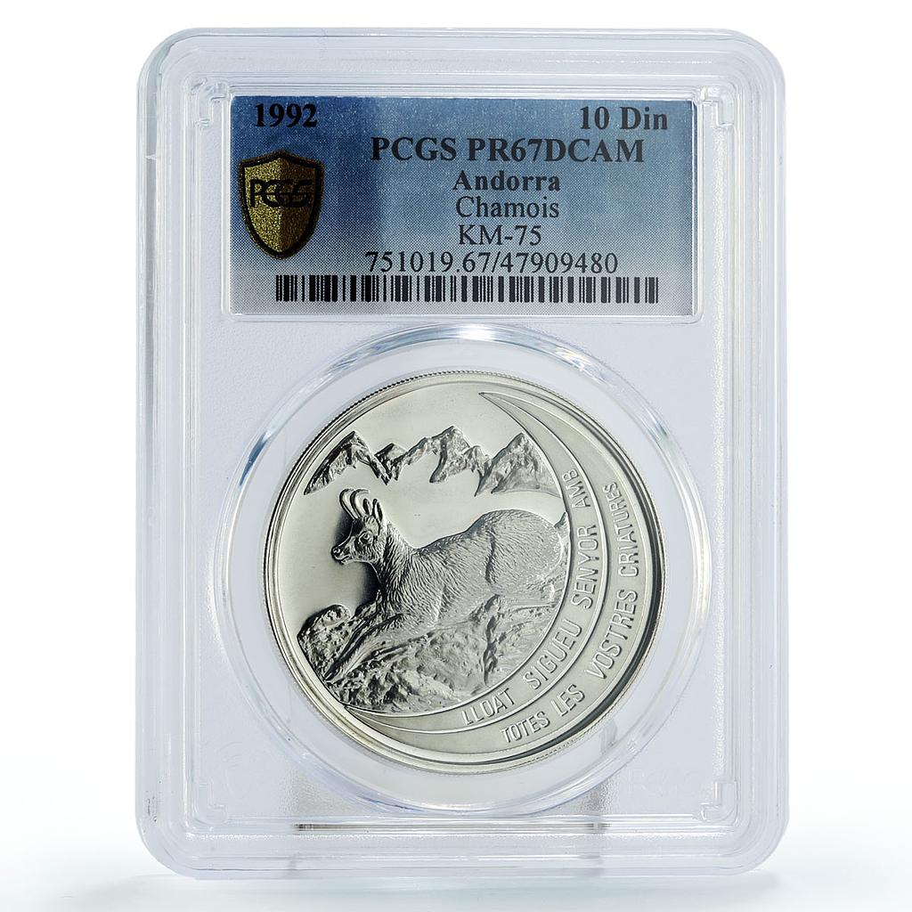 Andorra 10 diners Endangered Wildlife Chamois Fauna PR67 PCGS silver coin 1992