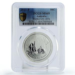 Australia 50 cents Lunar Calendar II Year of Rabbit MS69 PCGS silver coin 2011