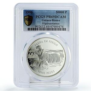 Guinea-Bissau 50000 pesos Wildlife Hippopotamus Fauna PR69 PCGS silver coin 1996