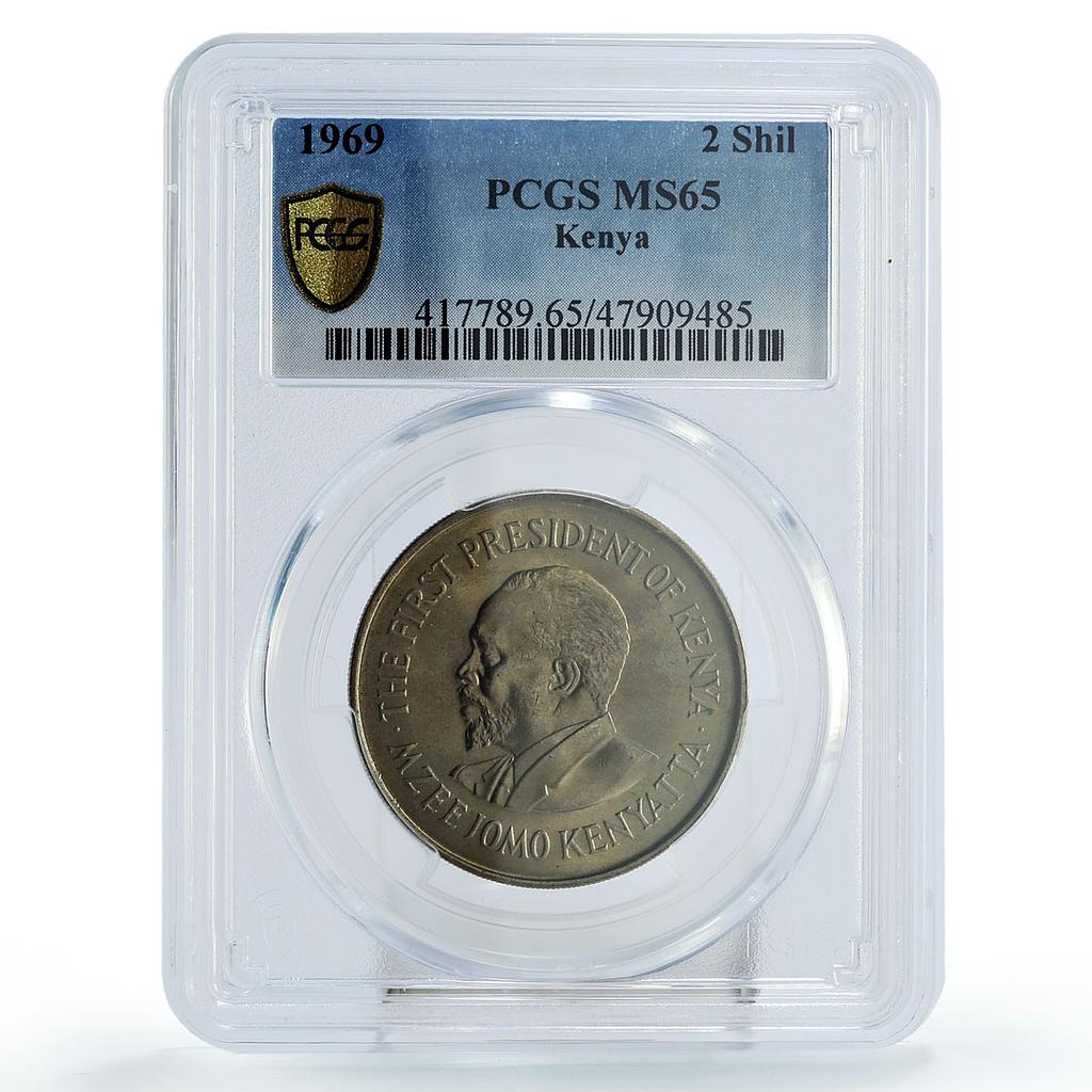 Kenya 2 shillings State Coinage President Kenyatta MS65 PCGS CuNi coin 1969