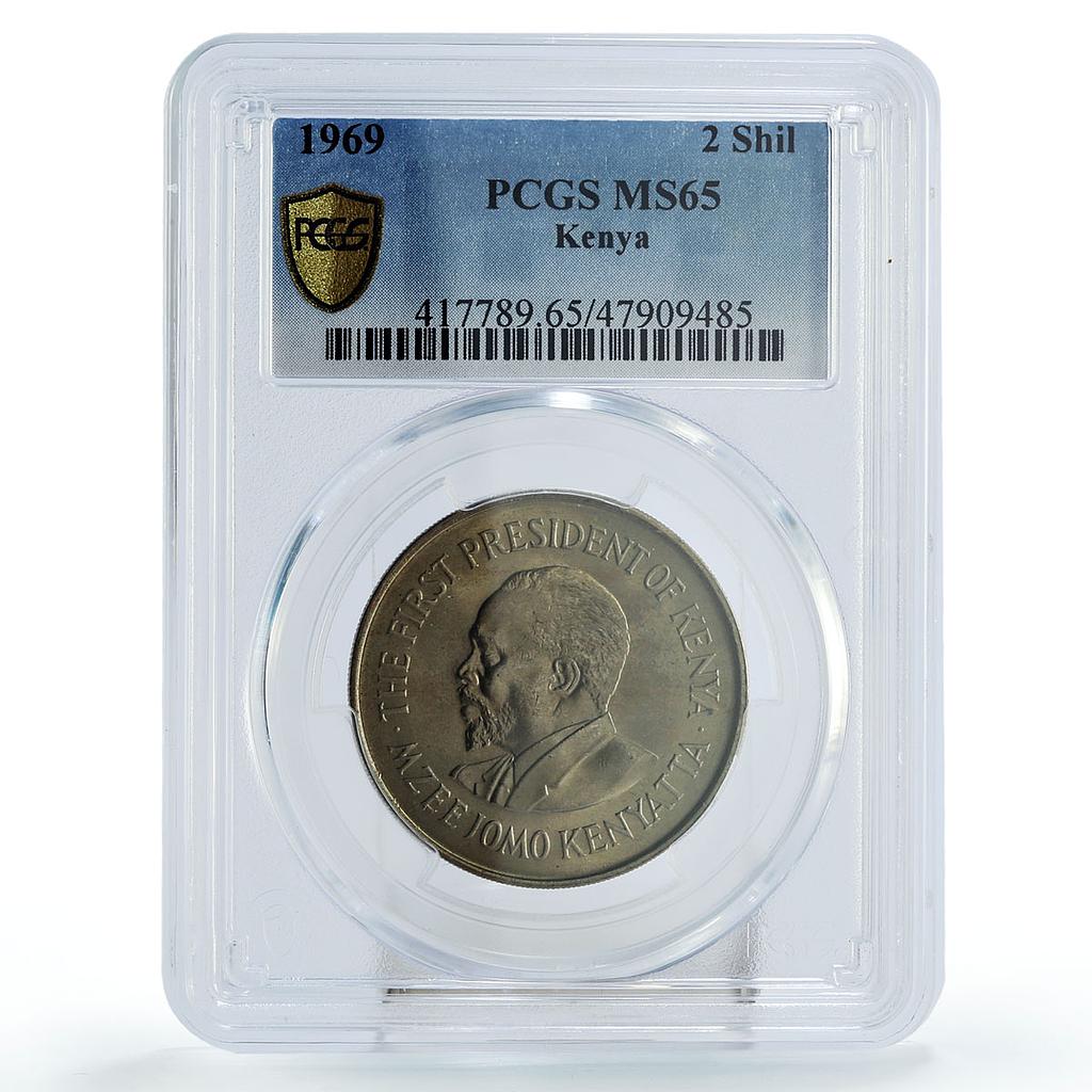 Kenya 2 shillings State Coinage President Kenyatta MS65 PCGS CuNi coin 1969
