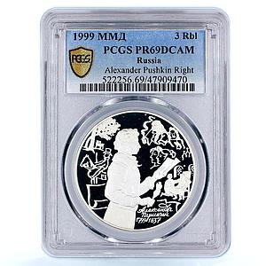 Russia 3 rubles Poet Alexander Pushkin Literature PR69 PCGS silver coin 1999