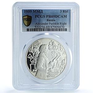 Russia 3 rubles Poet Alexander Pushkin Literature PR69 PCGS silver coin 1999