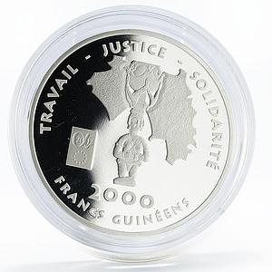 Equatorial Guinea 2000 francs State Map and Female Figure proof silver coin 2002