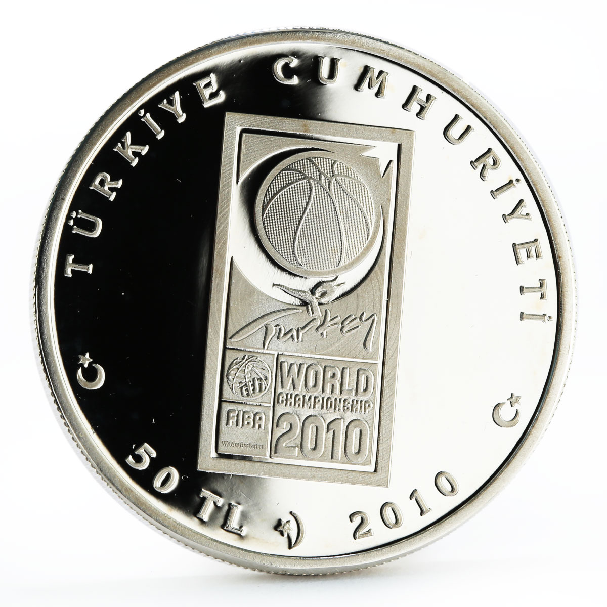 Turkey 50 lira 16th Basketball World Cup in Turkey proof silver coin 2010