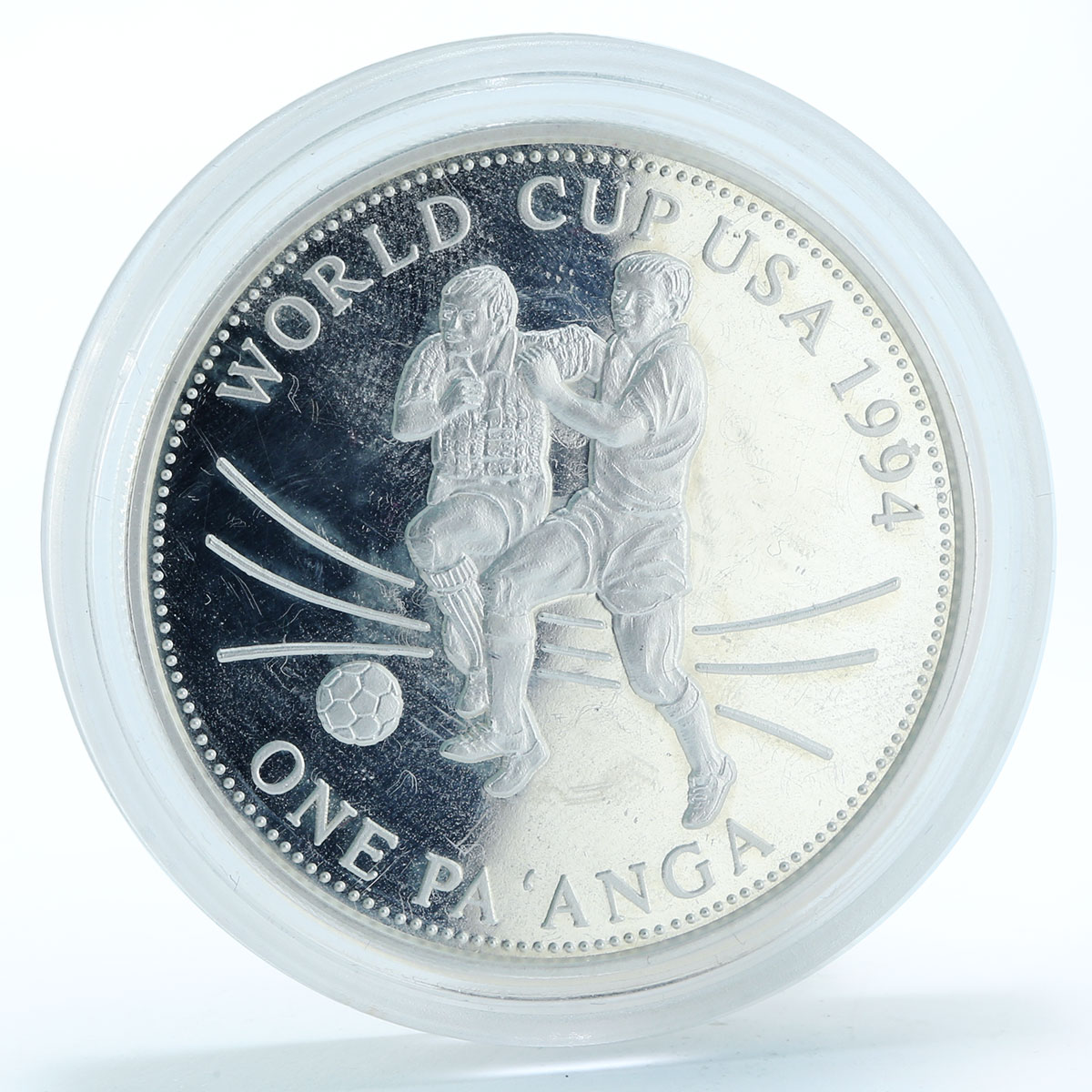 Tonga 1 pa anga World Cup USA soccer silver coin 1994