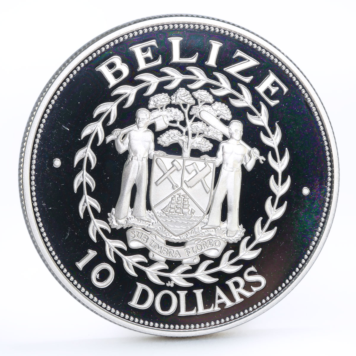 Belize 10 dollars 10th Anniversary of Central Bank Jabiru Bird silver coin 1992