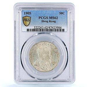 Hong Kong 50 cents State Coinage King Edward VII MS62 PCGS silver coin 1905