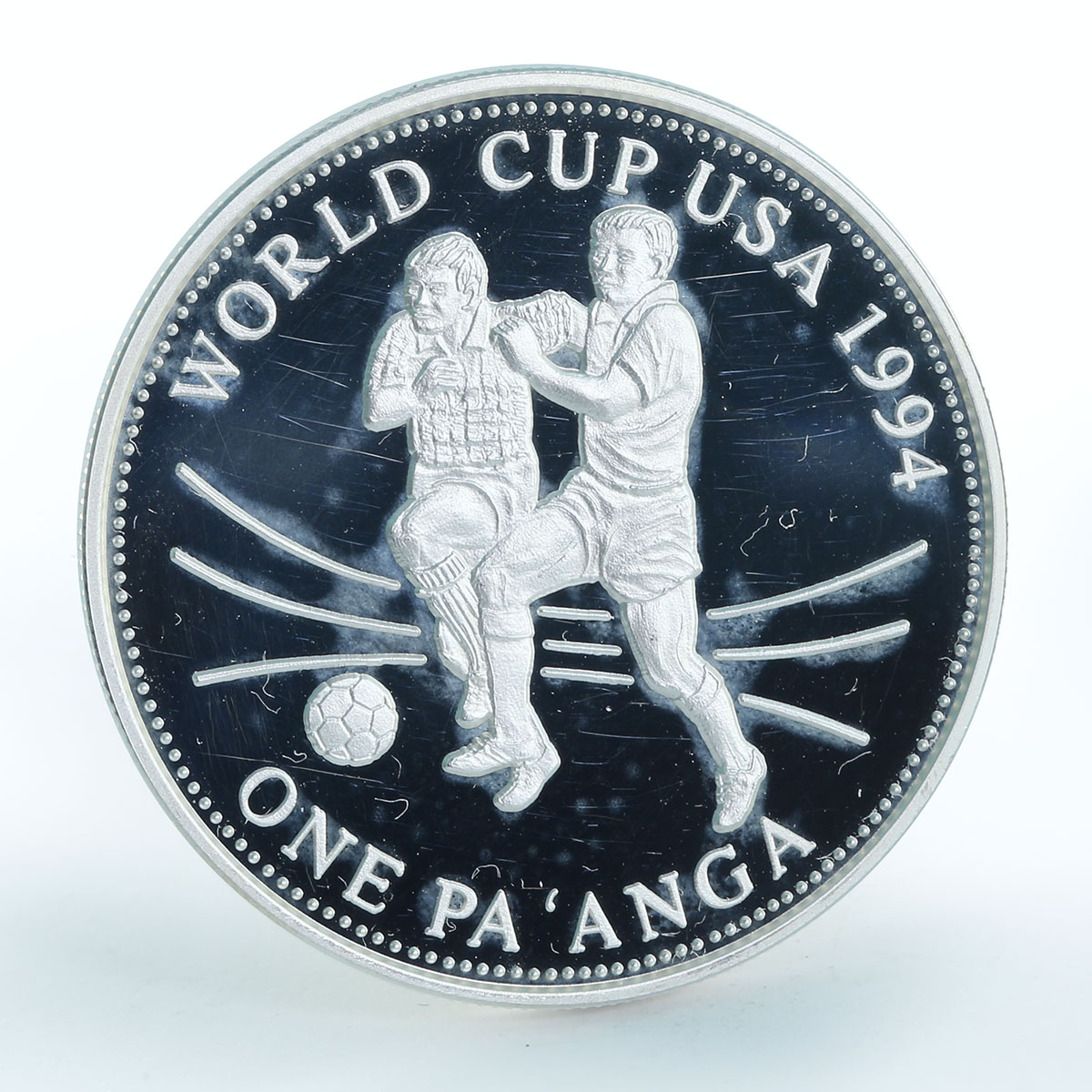 Tonga 1 pa anga World Cup USA soccer silver coin 1994