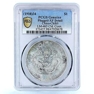 China Chihli 1 dollar Guangxu Dragon Pei Yang XF Details PCGS silver coin 1908