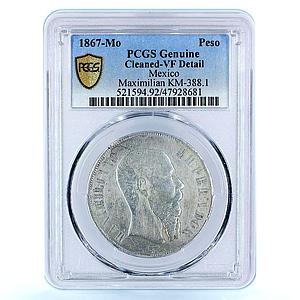 Mexico 1 peso Maximilian Maximiliano I KM-388.1 VF Detail PCGS silver coin 1867
