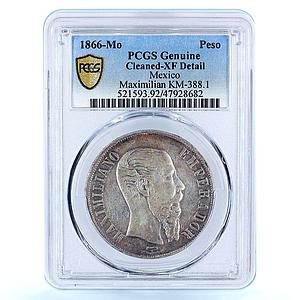 Mexico 1 peso Maximilian Maximiliano I KM-388.1 XF Detail PCGS silver coin 1866