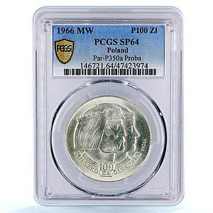 Poland 100 zlotych Millennium King Mieszko Head Facing SP64 PCGS proba coin 1966