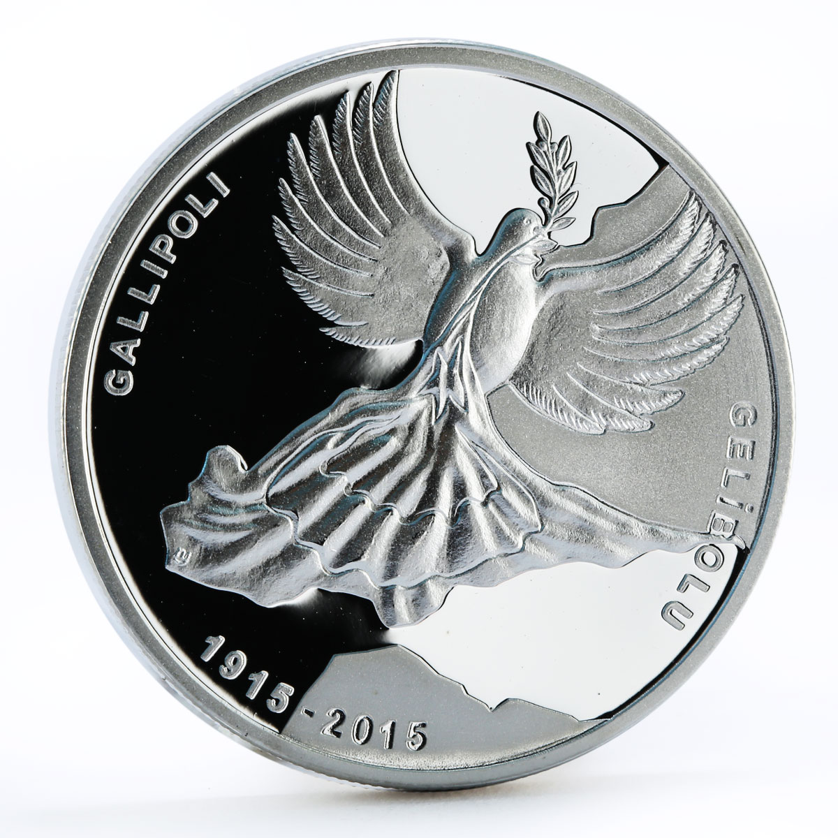 Turkey 20 lira 100 Years to Gallipoli Battle WWI Dove Bird silver coin 2015