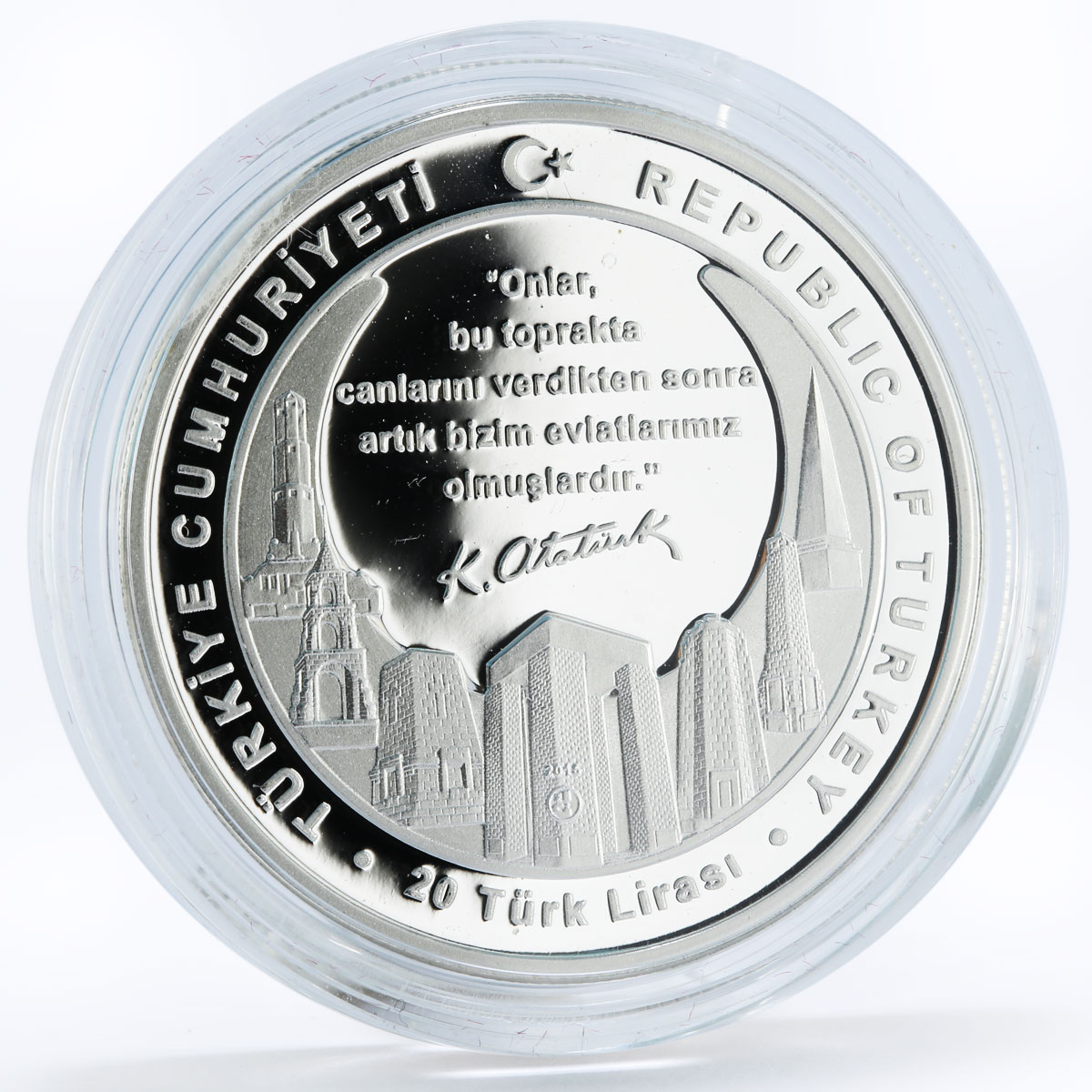 Turkey 20 lira 100 Years to Gallipoli Battle WWI Dove Bird silver coin 2015