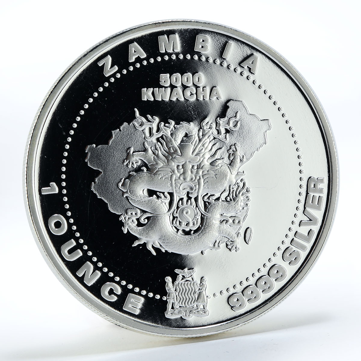 Zambia 5000 kwacha Year of the Ox Dragon silver coin 2009