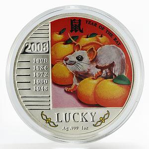 Niue 1 dollar Year of the Rat colored silver coin 2008