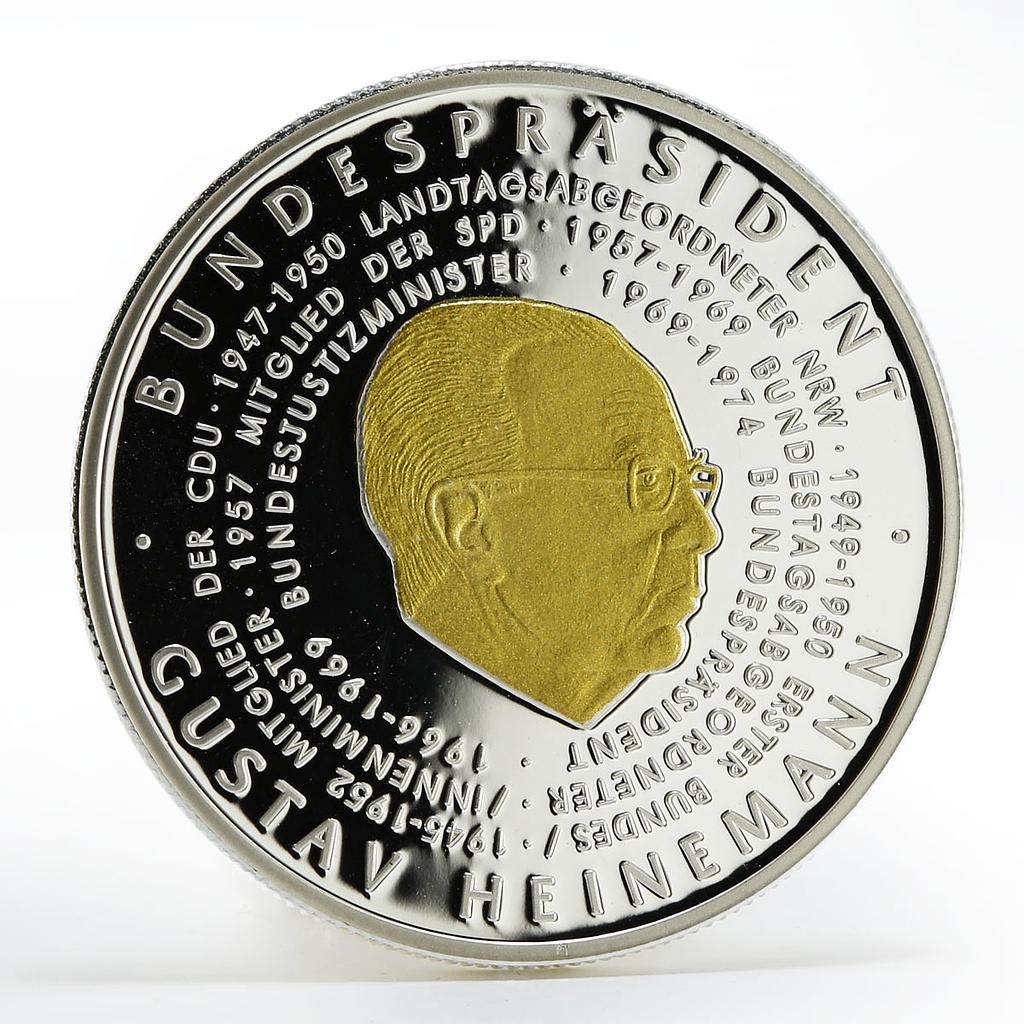 Togo 1000 francs Gustav Heinemann President gilded silver coin 2004