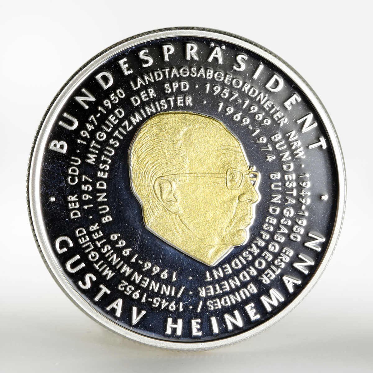 Togo 1000 francs Gustav Heinemann President gilded silver coin 2004