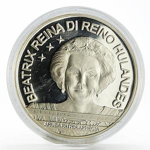 Aruba 10 florin Queen Beatrix Flag and Anthem proof silver coin 2006