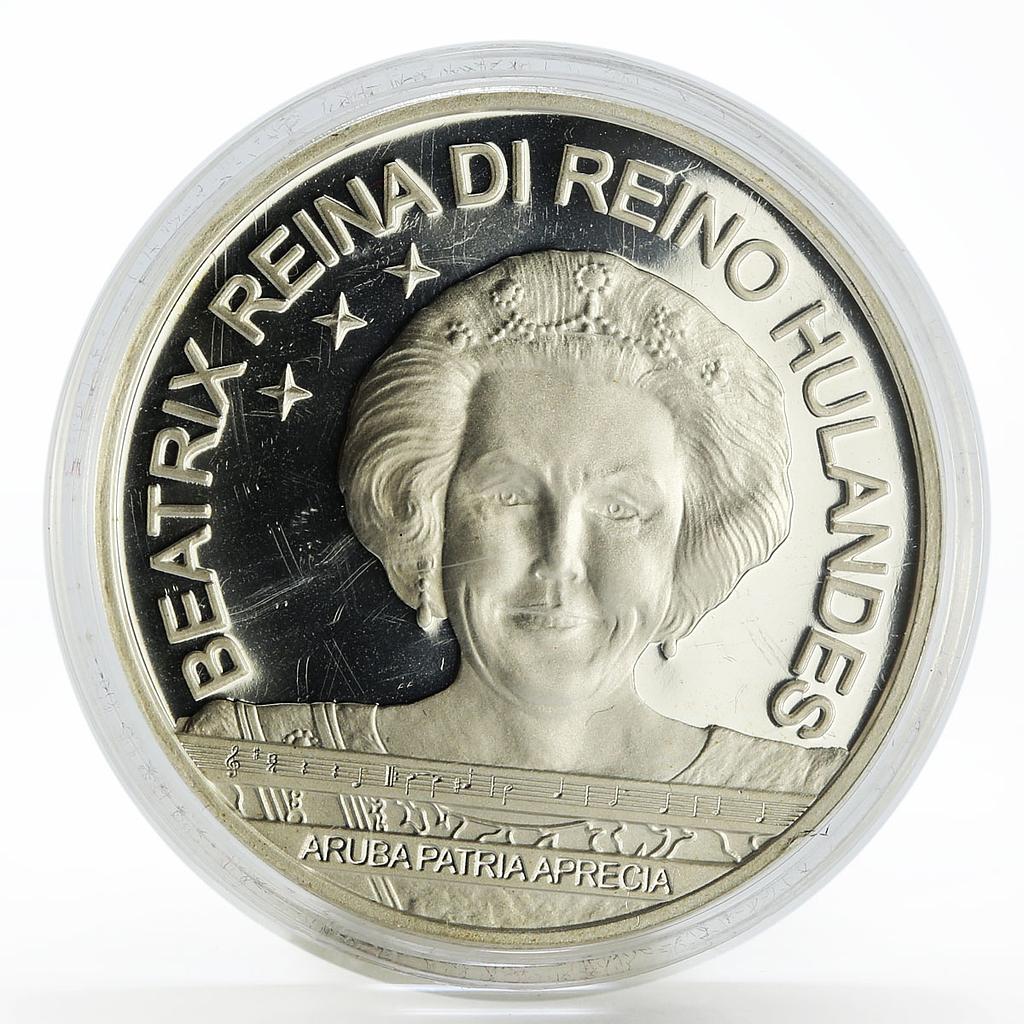 Aruba 10 florin Queen Beatrix Flag and Anthem proof silver coin 2006