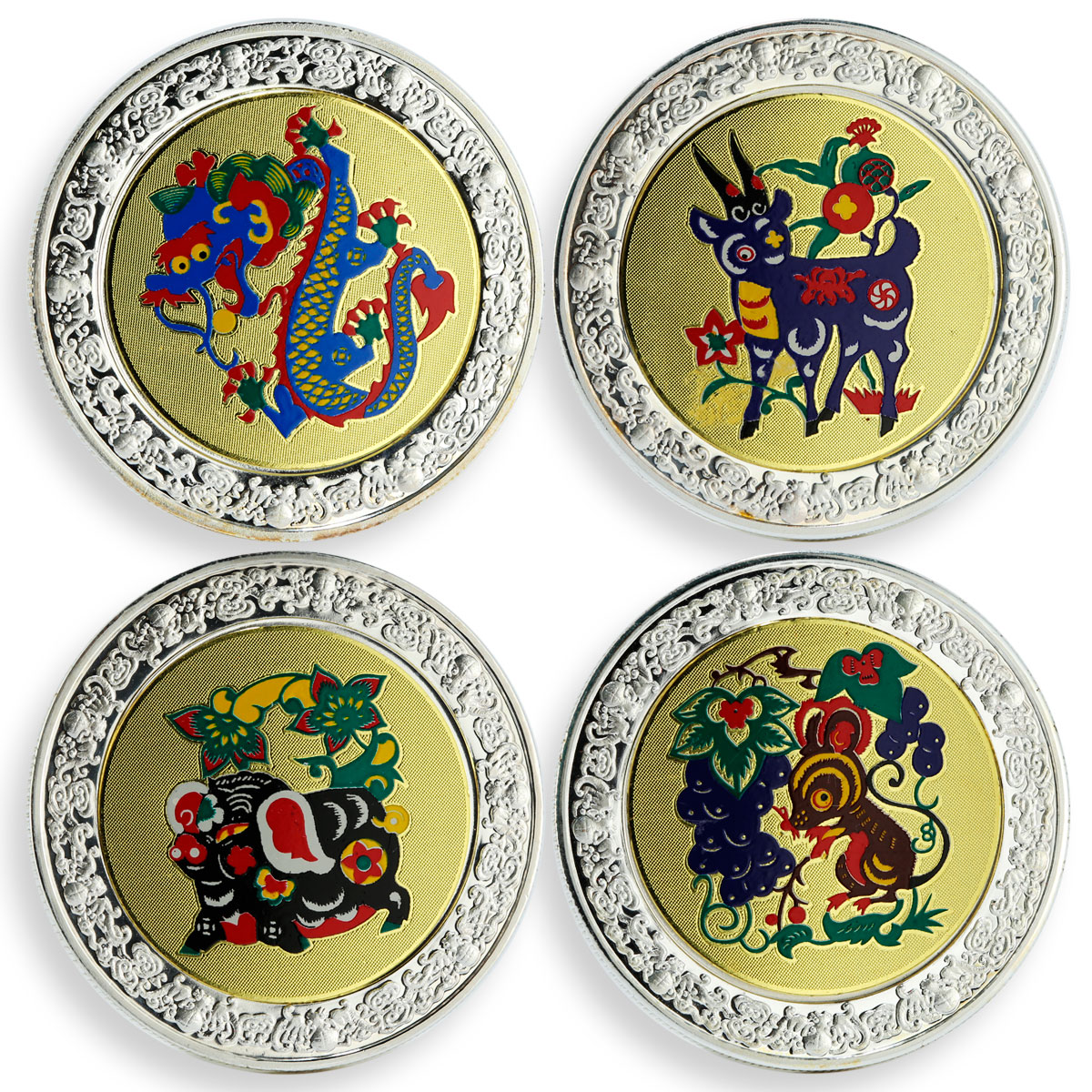 Malawi set 12 coins Chinese Zodiac Animals copper-nickel silverplated 2005