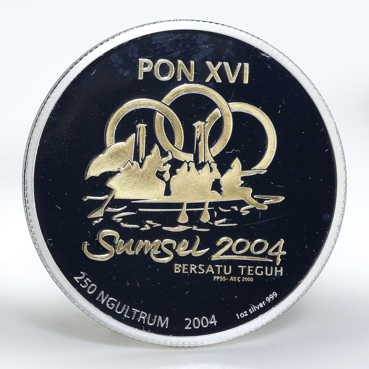 Bhutan 250 ngultrum Games logo Palembang proof silver coin 2004