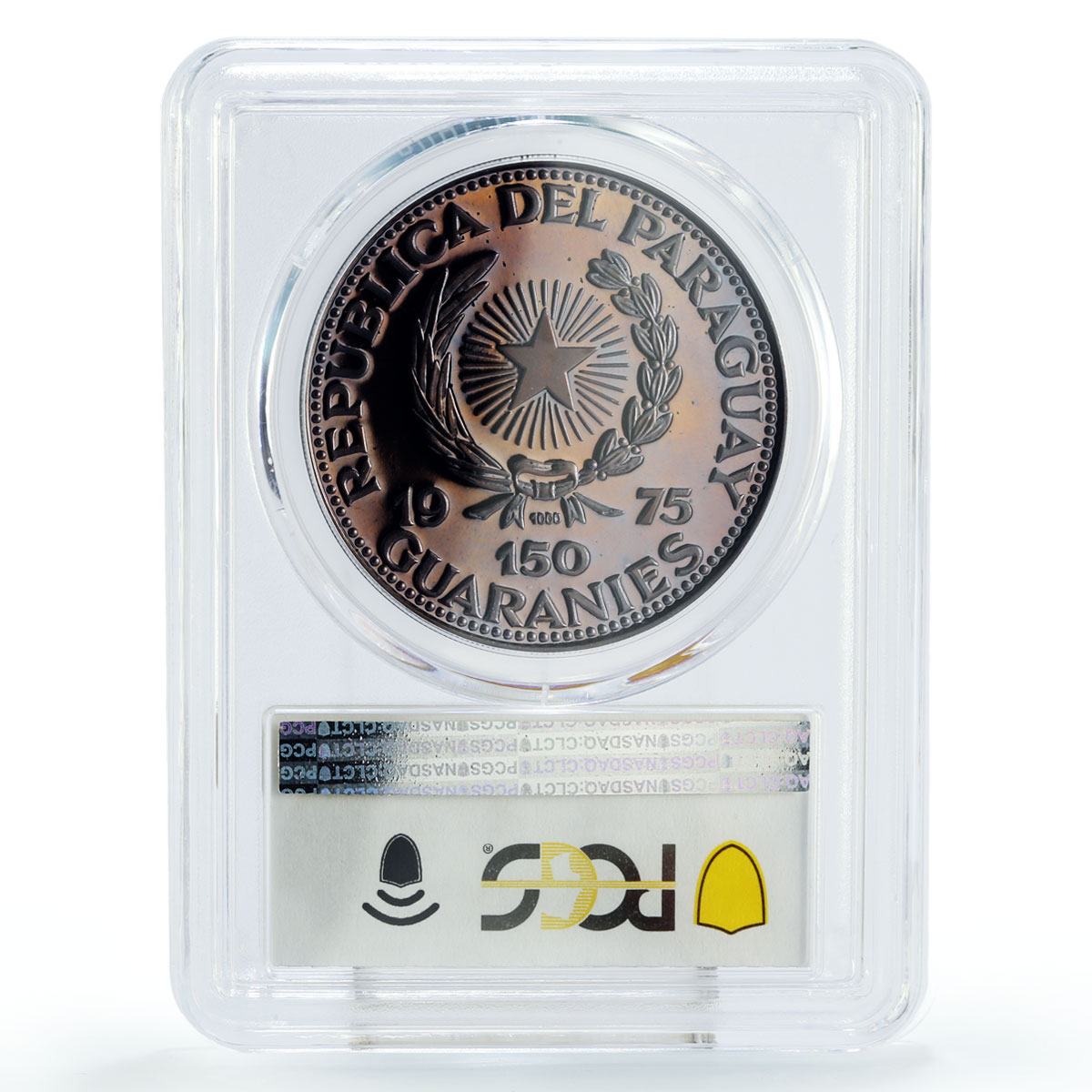 Paraguay 150 guaranies Parliament Building Politics PR68 PCGS silver coin 1975