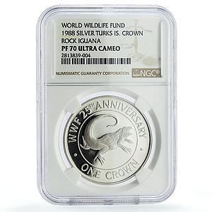 Turks and Caicos Islands 1 crown Wildlife Iguana Fauna PF70 NGC silver coin 1988
