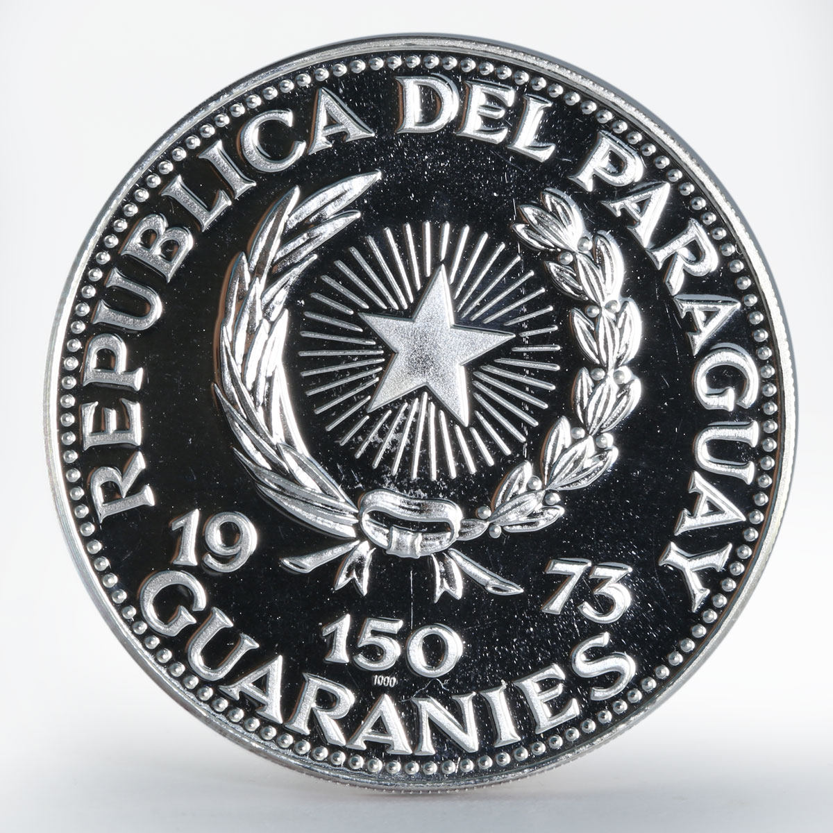 Paraguay 150 guaranies Bernardino Caballero silver coin 1973