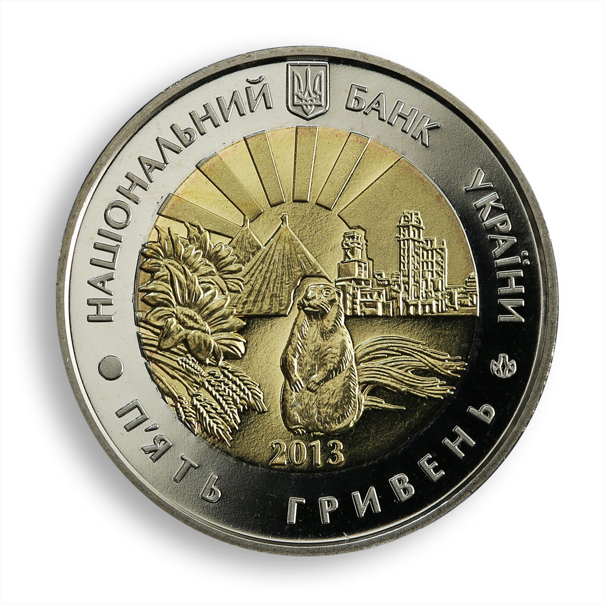 Ukraine 5 hryvnia 75 years of Luhansk Oblast region coal bobak bimetal coin 2013