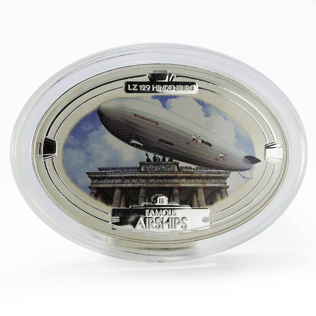 Fiji 2 dollars Famous Airships German LZ 129 Hindenburg colored silver coin 2009