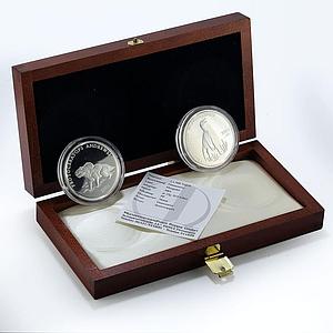 Mongolia set 2 coins Dinosaurs Series proof silver coin 2001
