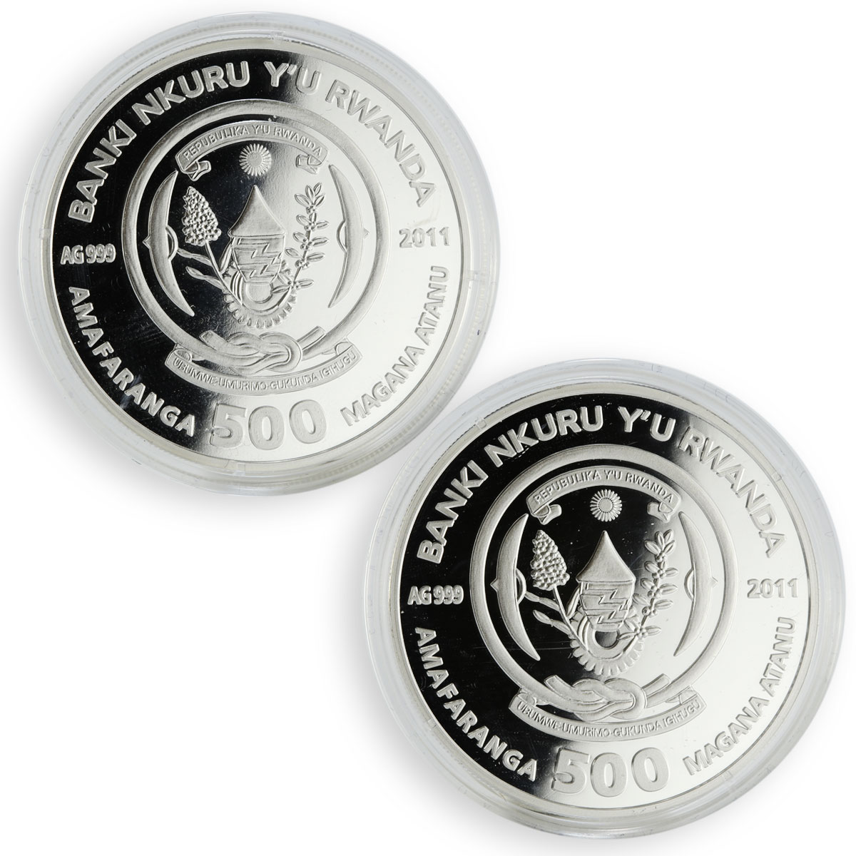 Rwanda set 2 coins Year of the Rabbit colored proof silver 2011