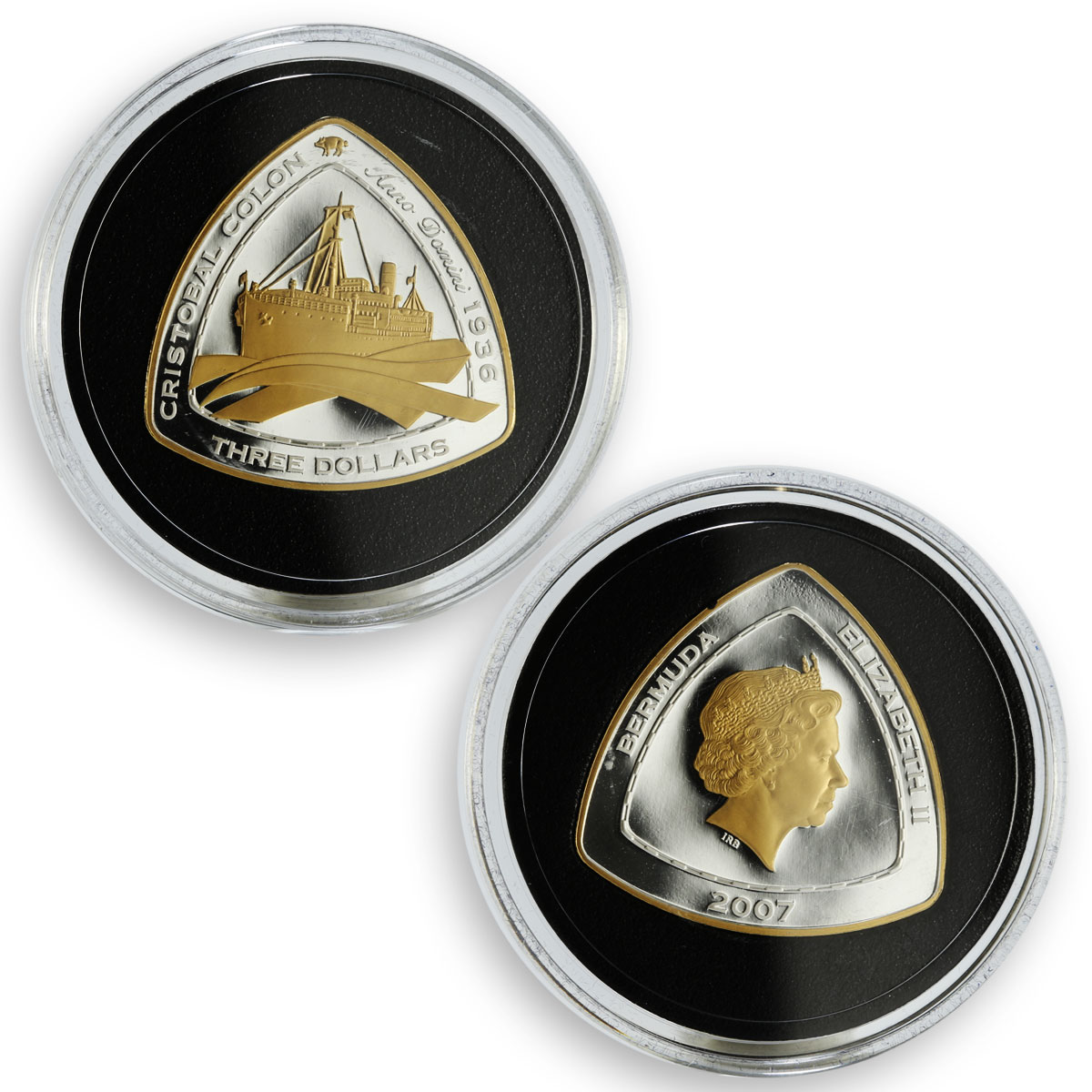 Bermuda set of 6 coins Ships Triangular silver proof gilded coins 2007