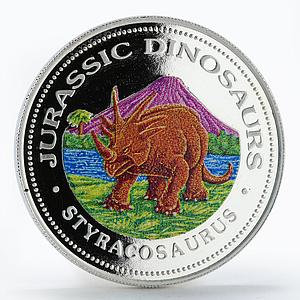 Guinea 7000 francos Jurassic Dinosaurs Styracosaurus colored silver proof 1993