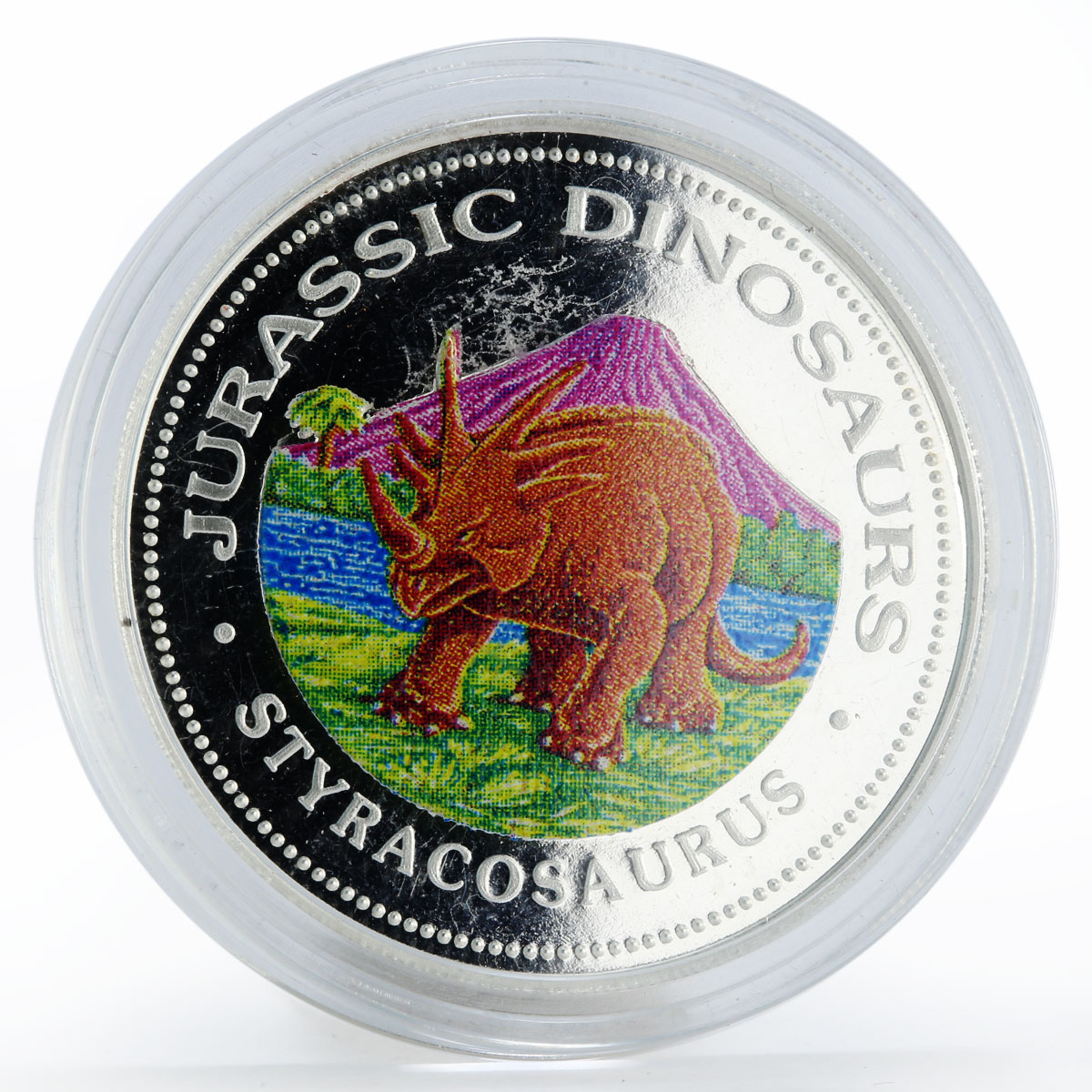 Guinea 7000 francos Jurassic Dinosaurs Styracosaurus colored silver proof 1993