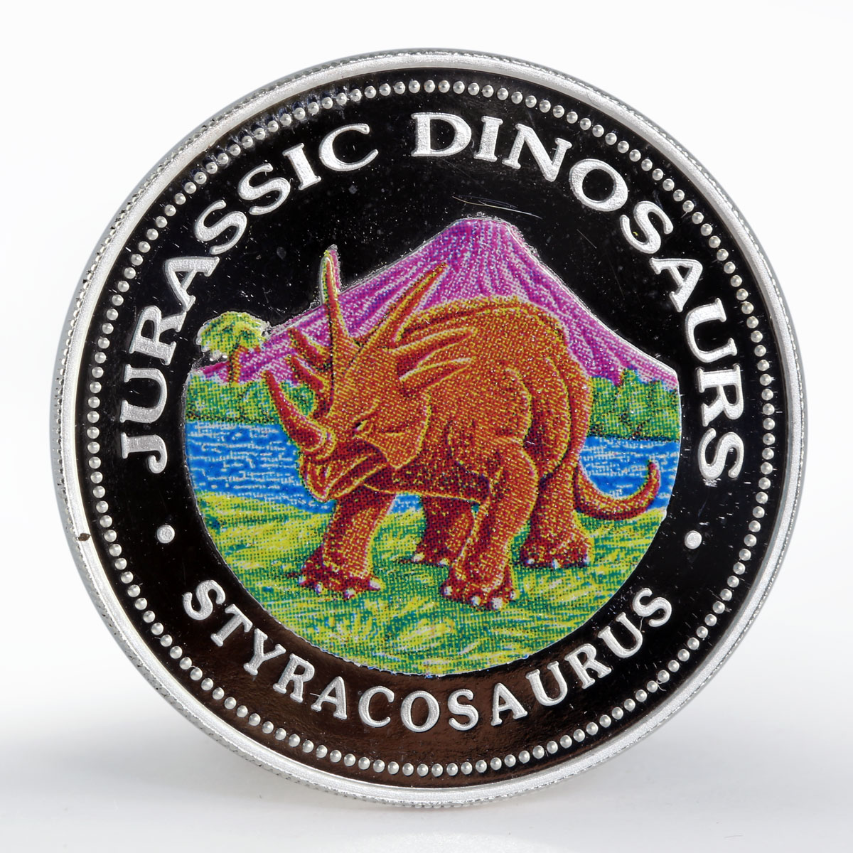 Guinea 7000 francos Jurassic Dinosaurs Styracosaurus colored silver proof 1993