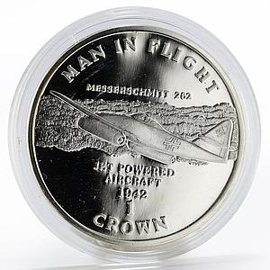 Isle of Man 1 crown Aircraft Man in Flight Messerschmitt 262 silver coin 1995