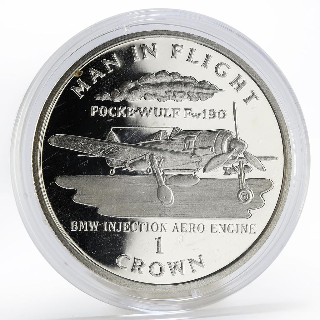 Isle of Man 1 crown Aircraft Man in Flight Focke-Wulf Fw1 Plane silver coin 1995