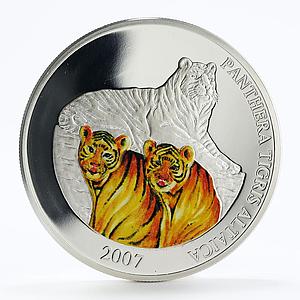 Mongolia 5000 togrog Panthera Tigris Altaica Amur Tiger colored silver coin 2007