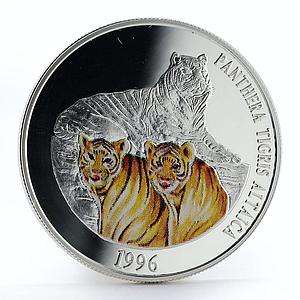 Mongolia 500 togrog Endangered Wildlife Siberian Tigers colored silver coin 1996