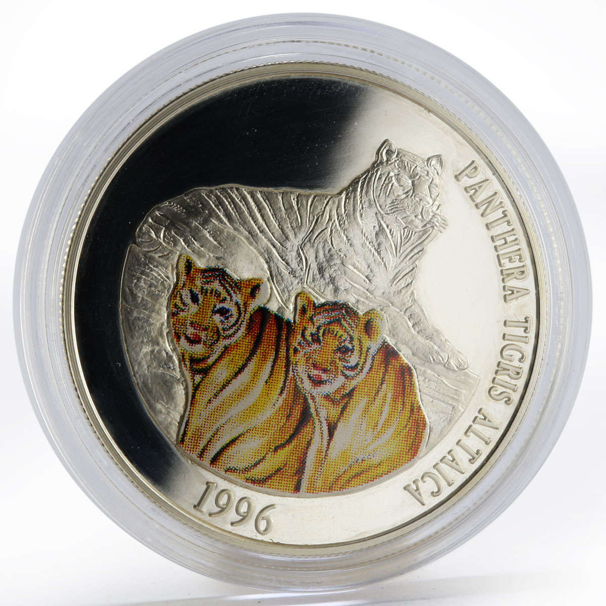 Mongolia 500 togrog Endangered Wildlife Siberian Tigers colored silver coin 1996