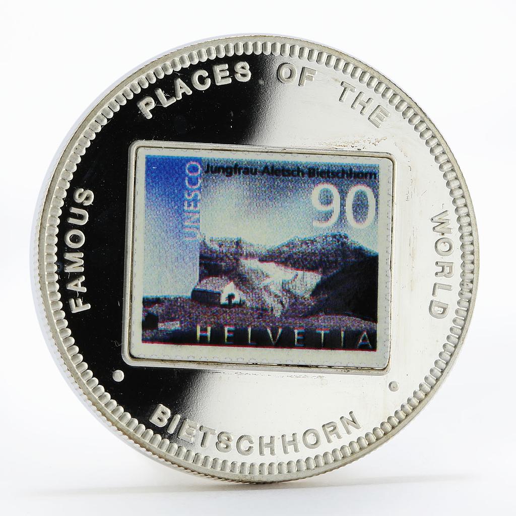 Malawi 10 kwacha Famous Places Bietschhorn Stamp colored proof silver coin 2004