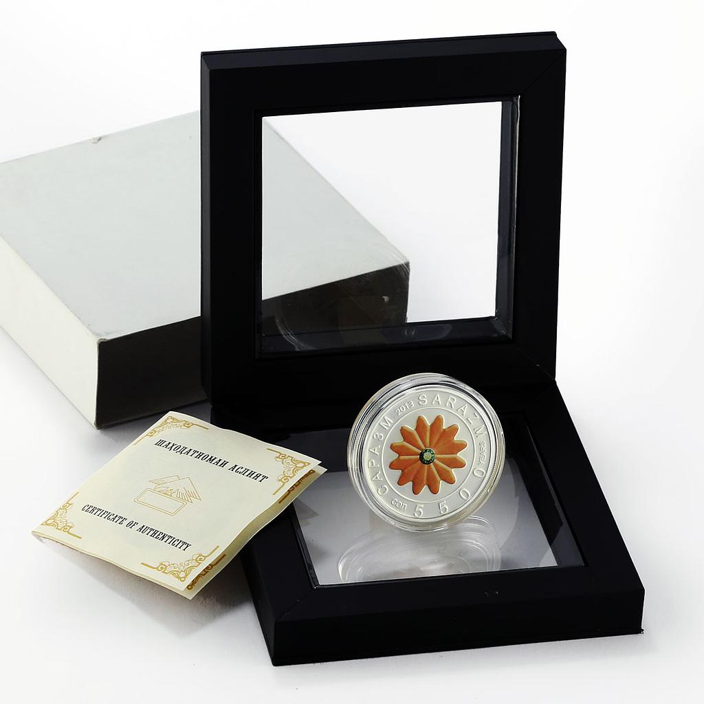 Tajikistan 100 somoni 5500 Anniversary of Sarazm colored proof silver coin 2013